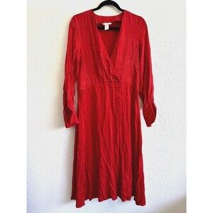 H&M Jacquard Weave Dress Women's Size 0 V Neck Wrap Over‎ Red